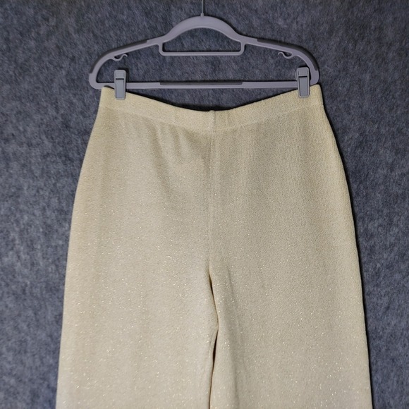 St. John Evening Women Pants 12 Gold Shimmer Cream Wool Rayon Wide Leg Pull On - Picture 2 of 10